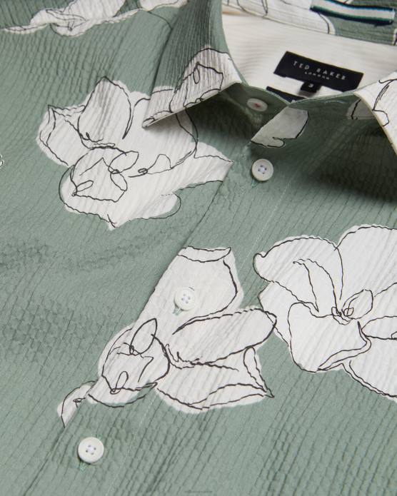 Ted Baker Hommes 60VD1375 vêtements coving - chemise à manches courtes à grand imprimé fleuri vert clair