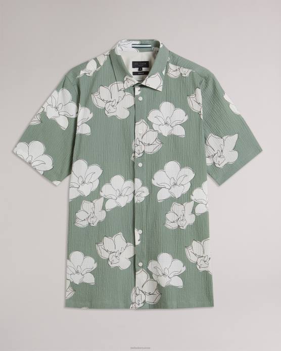 Ted Baker Hommes 60VD1375 vêtements coving - chemise à manches courtes à grand imprimé fleuri vert clair