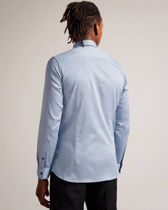 Ted Baker Hommes 60VD1377 vêtements chemise géo à chevrons à manches longues wanson bleu pâle