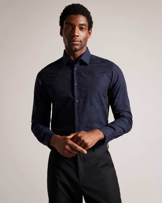 Ted Baker Hommes 60VD1399 vêtements chemise en jacquard à fleurs cortoss marine