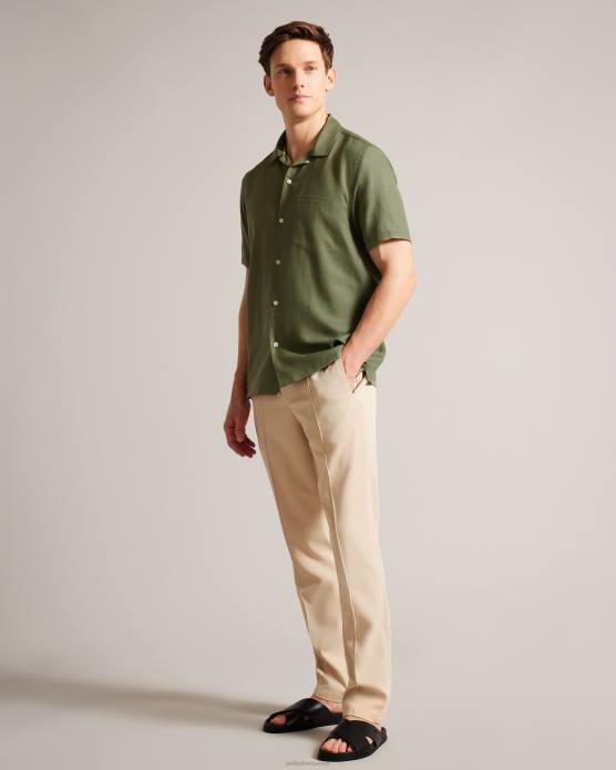 Ted Baker Hommes 60VD1416 vêtements chemise à col revera en lin tencel à manches courtes wesland olive