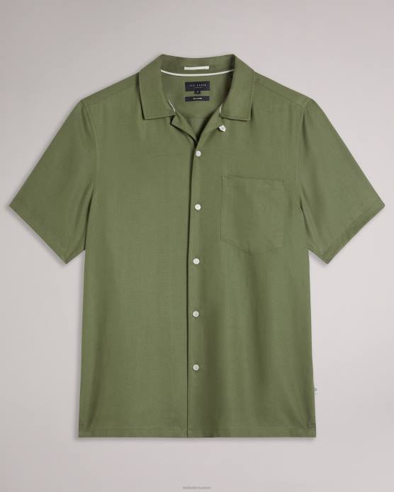 Ted Baker Hommes 60VD1416 vêtements chemise à col revera en lin tencel à manches courtes wesland olive
