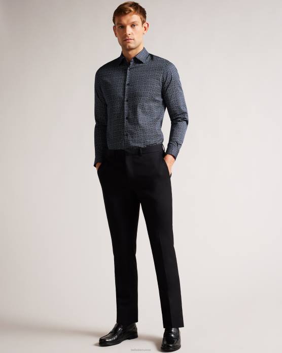 Ted Baker Hommes 60VD1422 vêtements andover - chemise à manches longues à imprimé géométrique marine