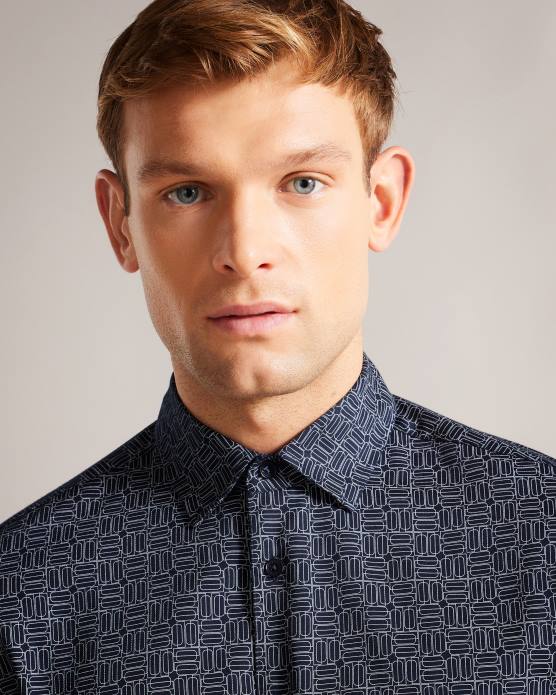 Ted Baker Hommes 60VD1422 vêtements andover - chemise à manches longues à imprimé géométrique marine