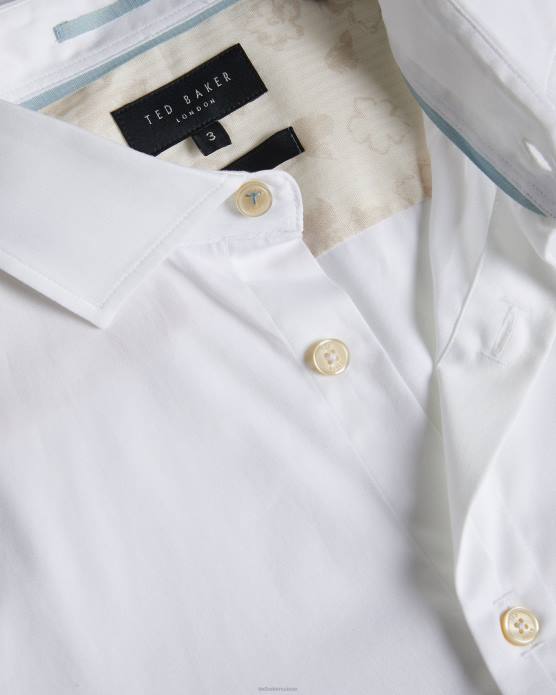 Ted Baker Hommes 60VD1426 vêtements chemise stretch en satin à manches longues blanc