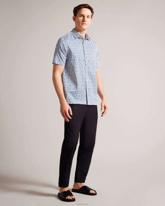 Ted Baker Hommes 60VD1430 vêtements chemise stretch en coton à manches courtes astun bleu