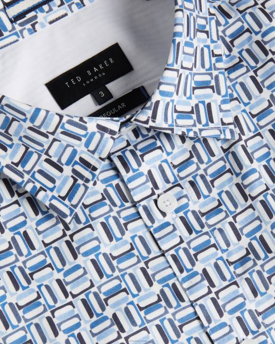 Ted Baker Hommes 60VD1430 vêtements chemise stretch en coton à manches courtes astun bleu