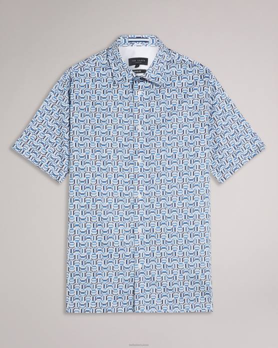 Ted Baker Hommes 60VD1430 vêtements chemise stretch en coton à manches courtes astun bleu