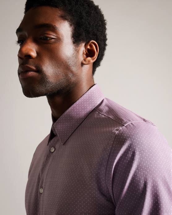 Ted Baker Hommes 60VD1439 vêtements sorelss - chemise à pois texturée à manches longues violet pâle