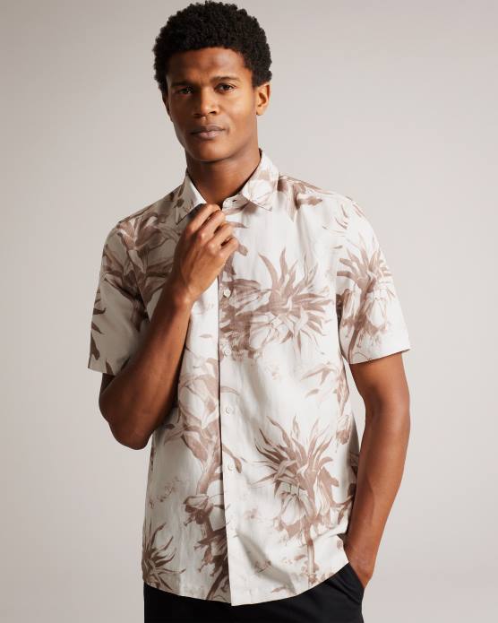 Ted Baker Hommes 60VD1458 vêtements belmar - chemise à manches courtes à imprimé botanique naturel