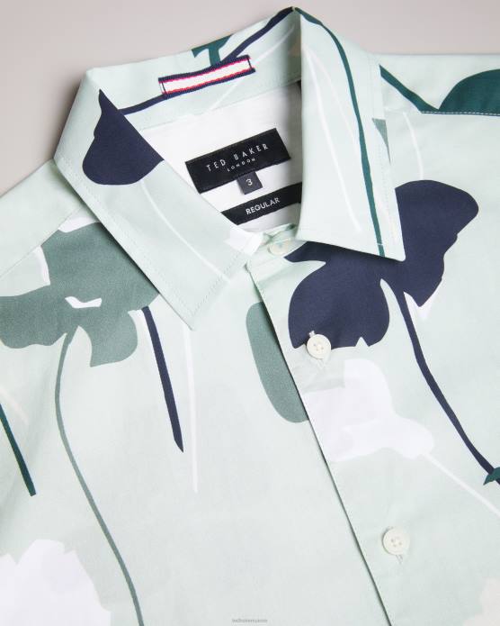Ted Baker Hommes 60VD1472 vêtements Chemise à manches courtes à imprimé silhouette colorée Rossvil vert clair