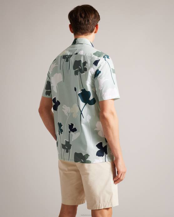 Ted Baker Hommes 60VD1472 vêtements Chemise à manches courtes à imprimé silhouette colorée Rossvil vert clair