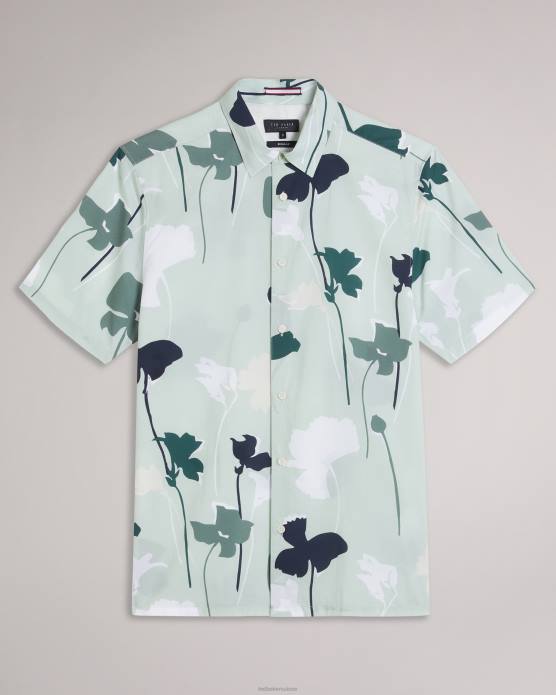 Ted Baker Hommes 60VD1472 vêtements Chemise à manches courtes à imprimé silhouette colorée Rossvil vert clair