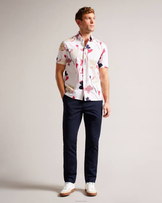 Ted Baker Hommes 60VD1482 vêtements Chemise à manches courtes à imprimé silhouette colorée Rossvil blanc