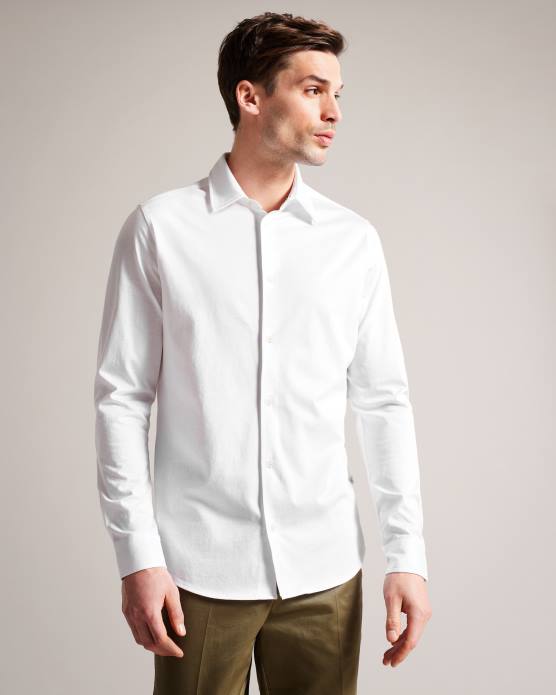 Ted Baker Hommes 60VD1484 vêtements chemise en jersey brillant à manches longues Marros blanc
