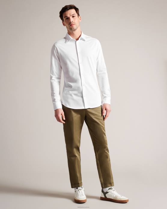 Ted Baker Hommes 60VD1484 vêtements chemise en jersey brillant à manches longues Marros blanc
