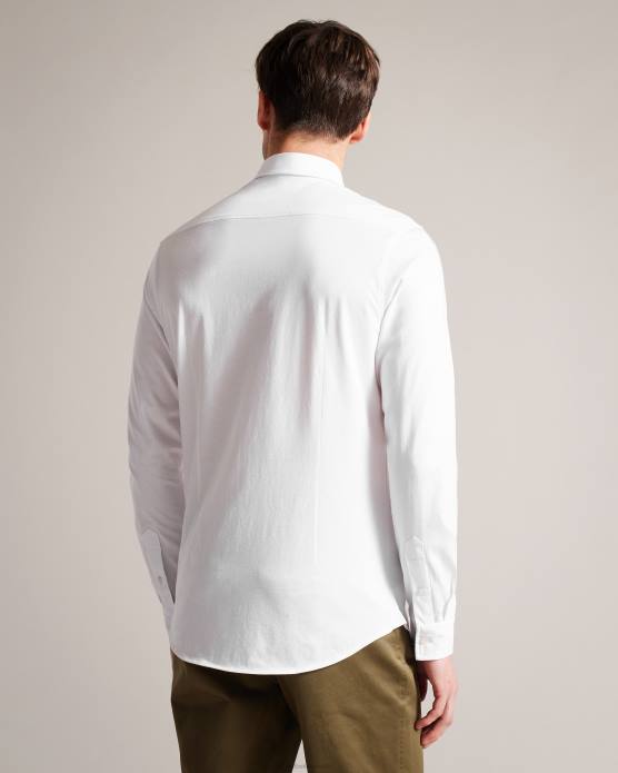 Ted Baker Hommes 60VD1484 vêtements chemise en jersey brillant à manches longues Marros blanc
