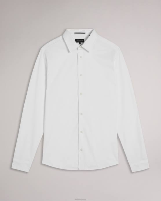 Ted Baker Hommes 60VD1484 vêtements chemise en jersey brillant à manches longues Marros blanc