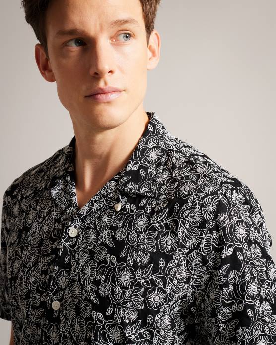 Ted Baker Hommes 60VD1501 vêtements chemise brodée à manches courtes Mulben noir