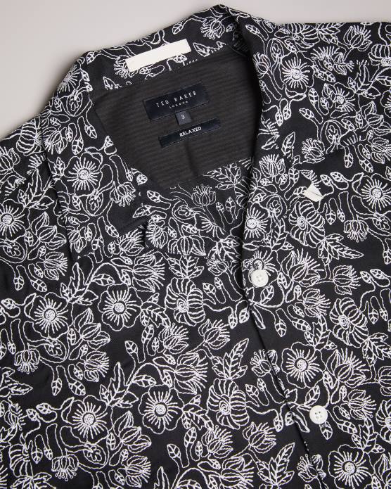 Ted Baker Hommes 60VD1501 vêtements chemise brodée à manches courtes Mulben noir