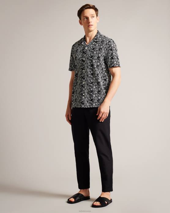Ted Baker Hommes 60VD1501 vêtements chemise brodée à manches courtes Mulben noir