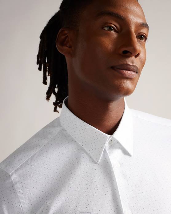 Ted Baker Hommes 60VD1511 vêtements Hysopss - Chemise coupe slim à imprimé mini pois blanc