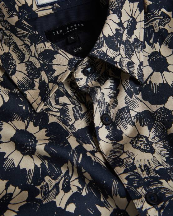 Ted Baker Hommes 60VD1529 vêtements aibsho - chemise à manches courtes à imprimé floral bronzer