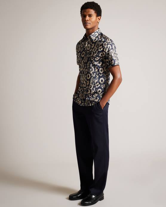Ted Baker Hommes 60VD1529 vêtements aibsho - chemise à manches courtes à imprimé floral bronzer
