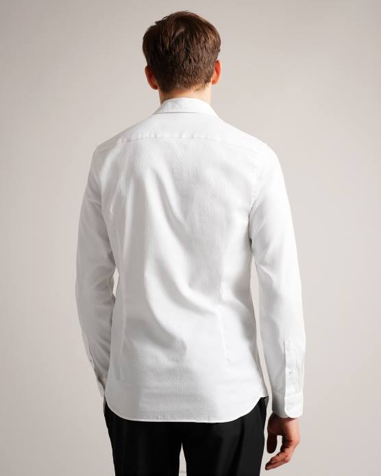 Ted Baker Hommes 60VD1535 vêtements chemise jacquard à manches longues letwell blanc
