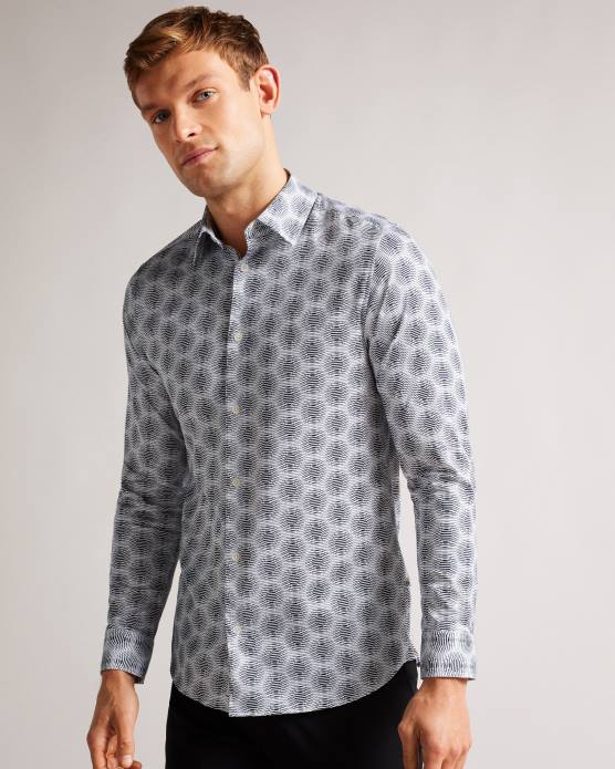 Ted Baker Hommes 60VD1537 vêtements pearse - chemise géométrique circulaire à manches longues blanc