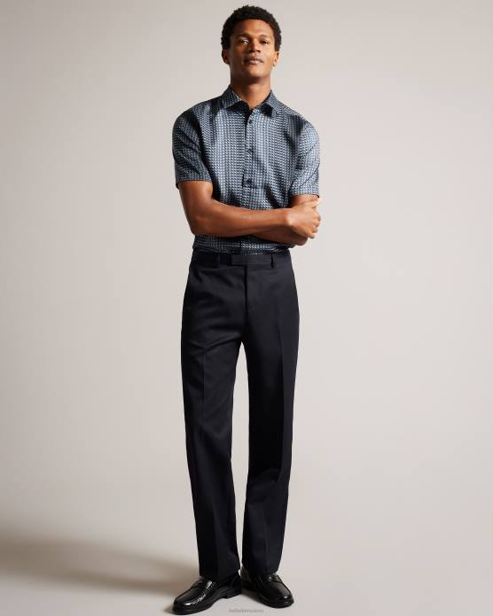 Ted Baker Hommes 60VD1540 vêtements chemise en lyocell à imprimé géométrique à manches courtes Munden marine