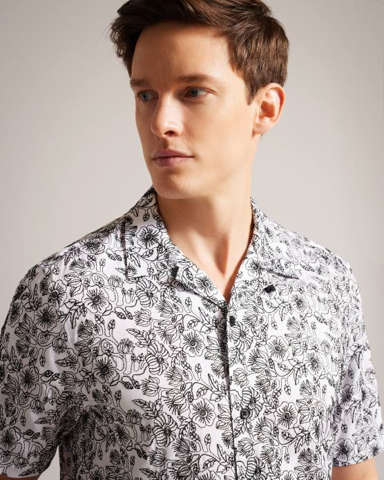Ted Baker Hommes 60VD1544 vêtements chemise brodée à manches courtes Mulben blanc