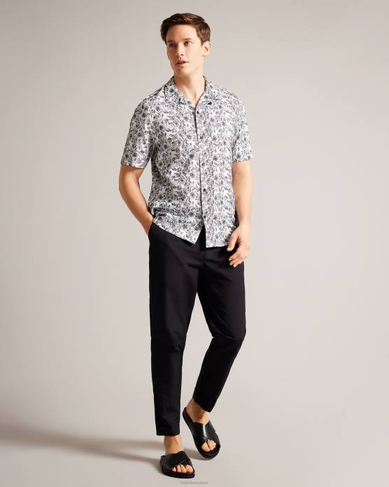 Ted Baker Hommes 60VD1544 vêtements chemise brodée à manches courtes Mulben blanc