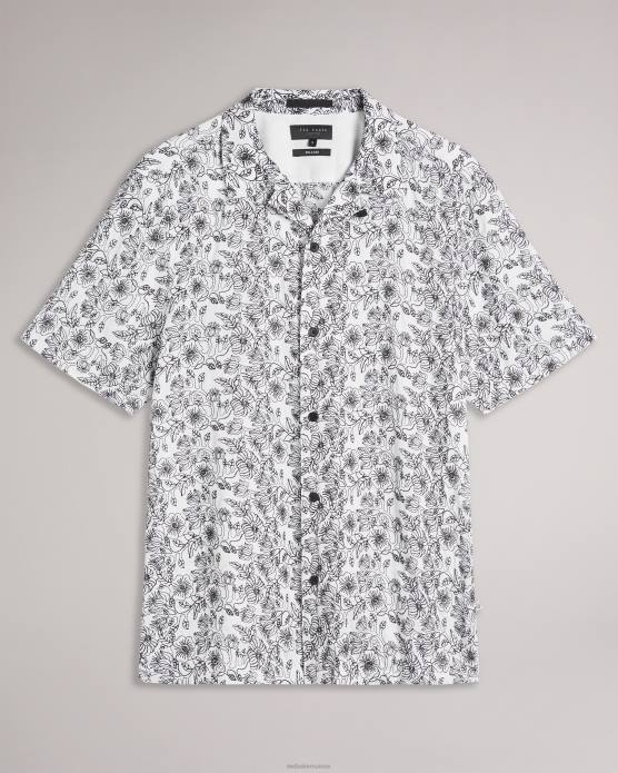 Ted Baker Hommes 60VD1544 vêtements chemise brodée à manches courtes Mulben blanc