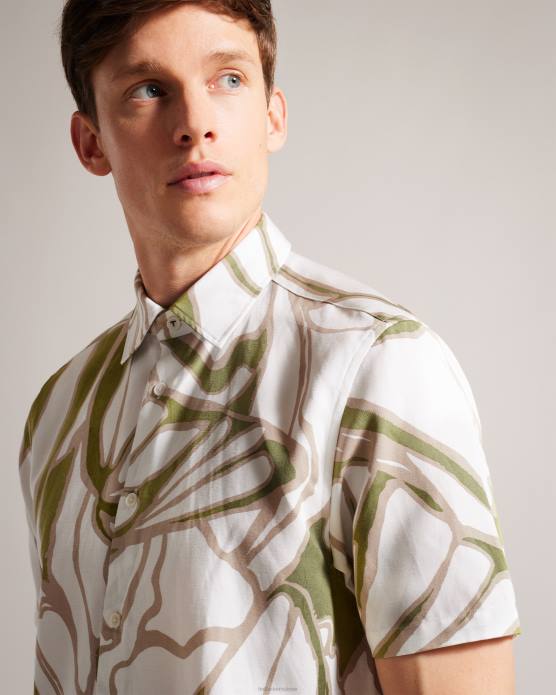 Ted Baker Hommes 60VD1549 vêtements Errew - Chemise à manches courtes et imprimé abstrait écru