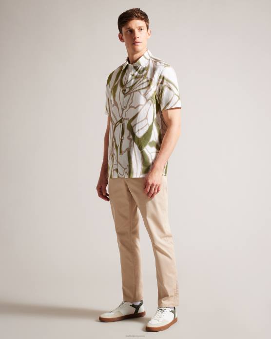 Ted Baker Hommes 60VD1549 vêtements Errew - Chemise à manches courtes et imprimé abstrait écru