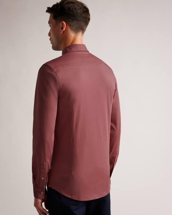 Ted Baker Hommes 60VD1583 vêtements chemise en jersey brillant à manches longues Marros rose moyen