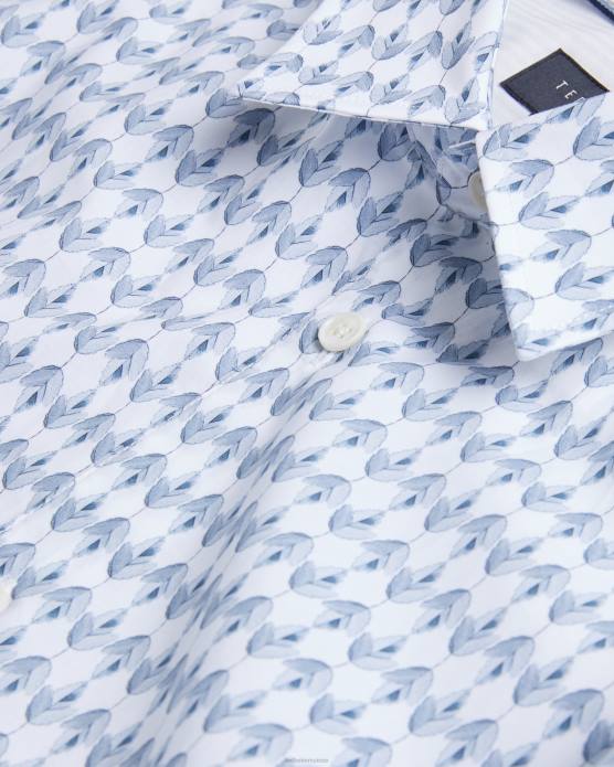 Ted Baker Hommes 60VD1600 vêtements dibbin - chemise à manches longues à imprimé feuilles géométriques bleu pâle