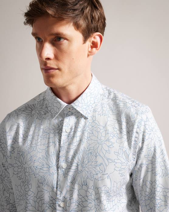 Ted Baker Hommes 60VD1603 vêtements neale - chemise à manches longues et imprimé floral blanc