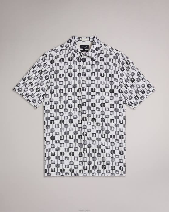Ted Baker Hommes 60VD1605 vêtements chemise à manches courtes géométrique peinte erice écru