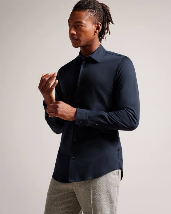 Ted Baker Hommes 60VD1608 vêtements chemise en jersey brillant à manches longues Marros marine