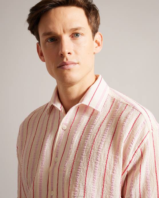 Ted Baker Hommes 60VD1616 vêtements chemise à rayures en seersucker hillma ss rose