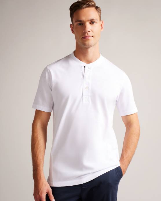 Ted Baker Hommes 60VD1208 vêtements chemise henley à manches courtes duddin blanc