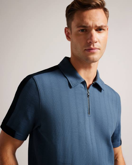Ted Baker Hommes 60VD1213 vêtements abloom polo à manches courtes avec zip bleu moyen