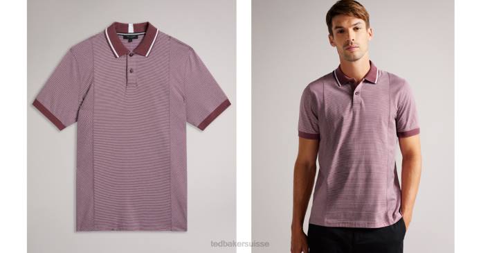 Ted Baker Hommes 60VD1216 vêtements taigaa polo régulier à manches courtes et à panneaux rayés bordeaux
