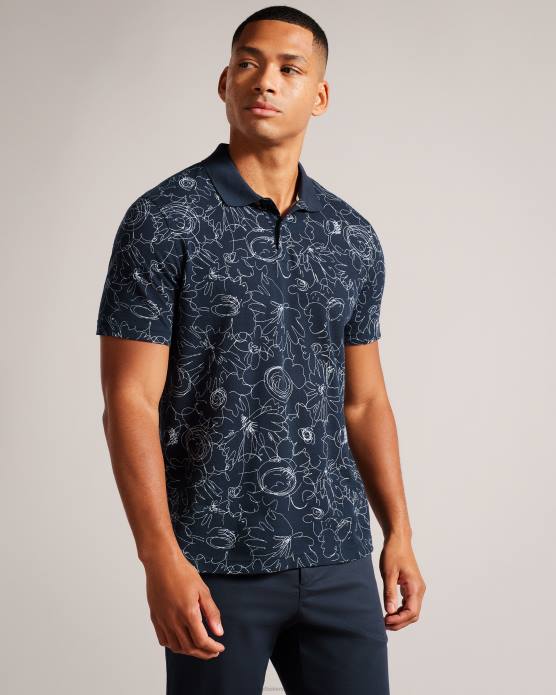Ted Baker Hommes 60VD1217 vêtements polo imprimé coupe classique à manches courtes holler bleu marine