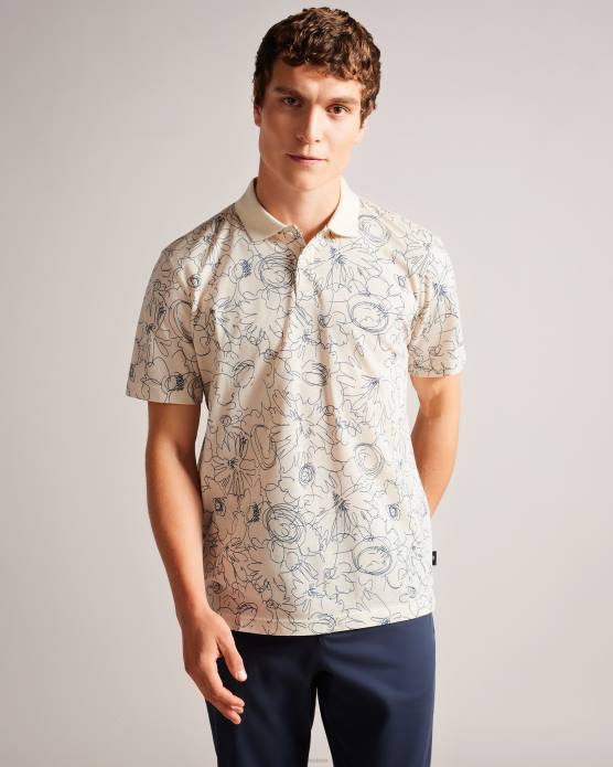 Ted Baker Hommes 60VD1235 vêtements polo imprimé coupe classique à manches courtes holler naturel