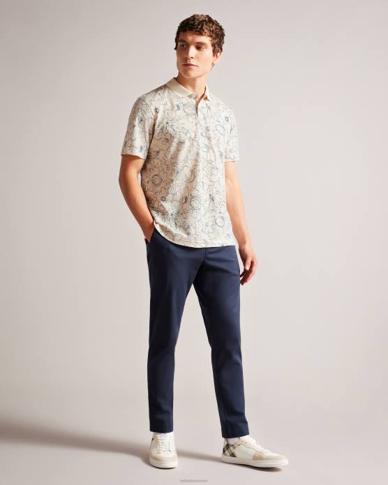 Ted Baker Hommes 60VD1235 vêtements polo imprimé coupe classique à manches courtes holler naturel
