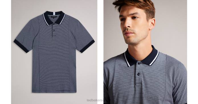Ted Baker Hommes 60VD1236 vêtements taigaa polo régulier à manches courtes et à panneaux rayés marine