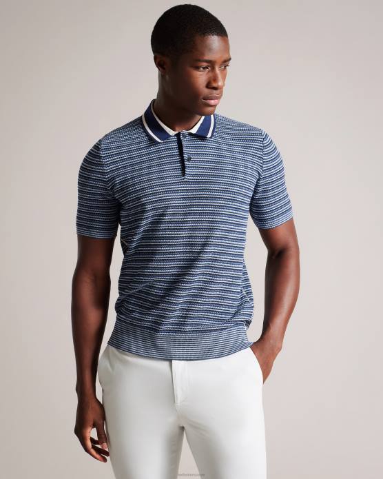 Ted Baker Hommes 60VD1304 vêtements Polo rayé texturé à manches courtes Radwint bleu foncé